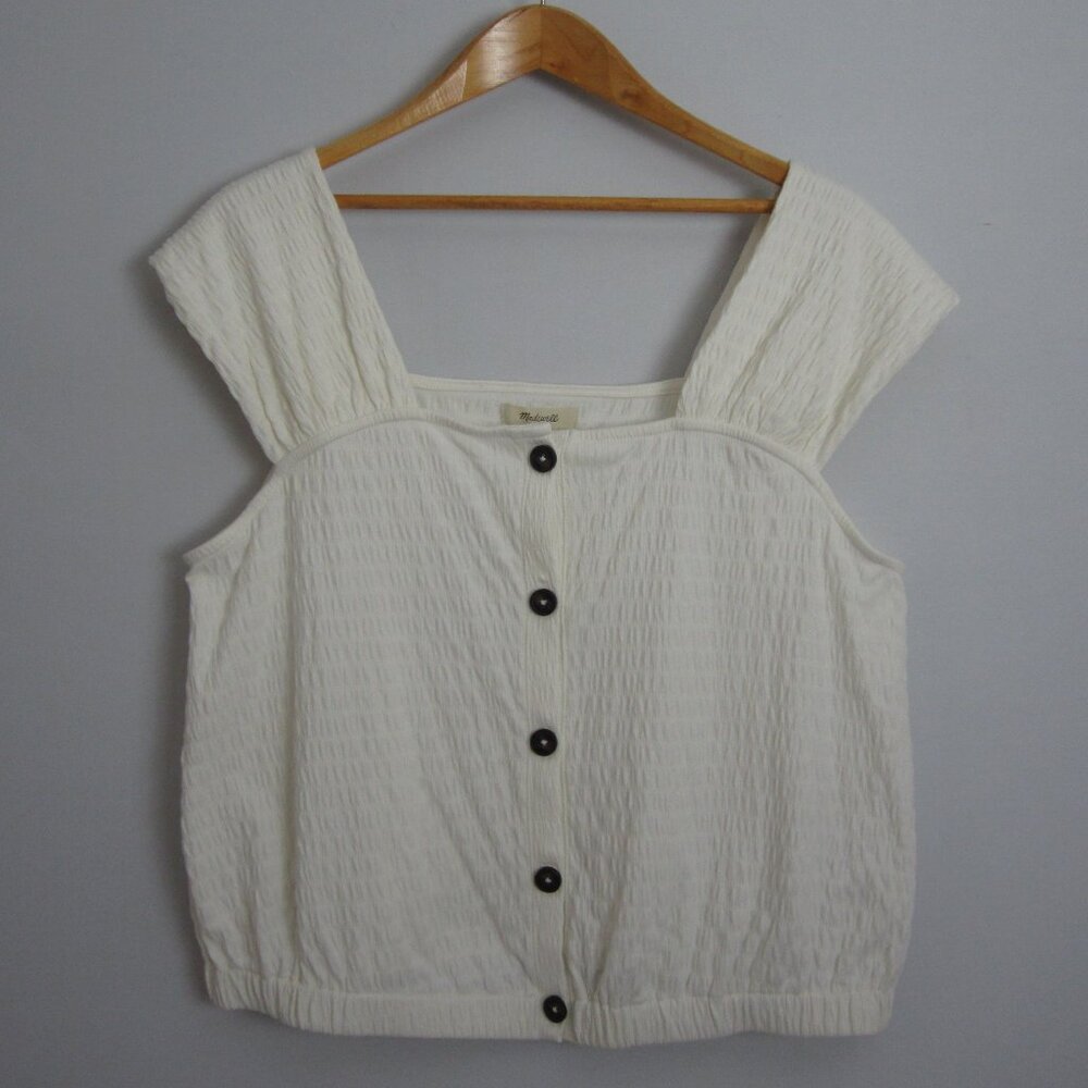 New Madewell Womens XL Ivory Top Cotton Crinkle Knit Button Front Blouse ND803 - Picture 5 of 10